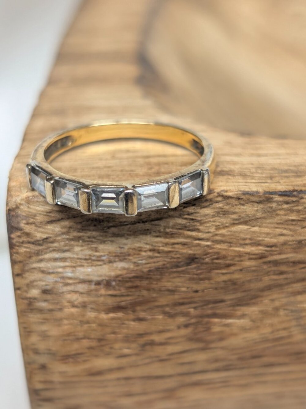Vintage CZ Sterling Silver Gold Toned Baguette Channel Ring Sz 7.5